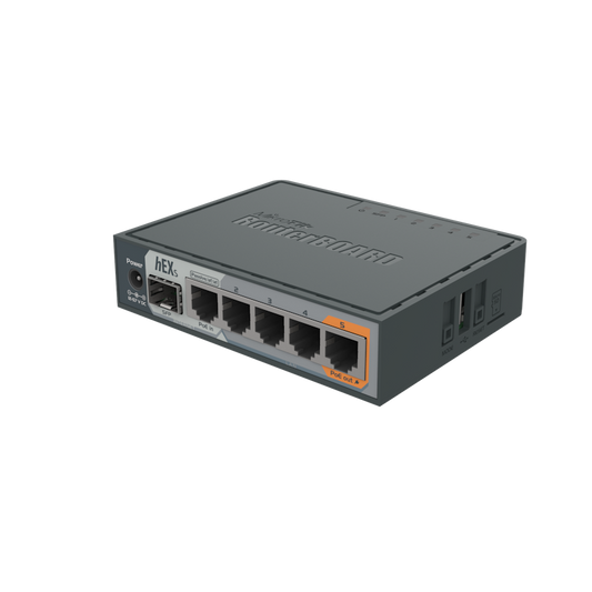 hEX S (RB760IGS) - Router de 5 ptos. Gigabit Ethernet, SFP, USB, microSD. RouterOS L4