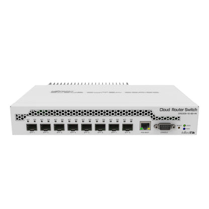 CRS309-1G-8S+IN. Switch de Escritorio de 8 ptos. SFP+ 10 Gbps y un puerto Gigabit Ethernet.