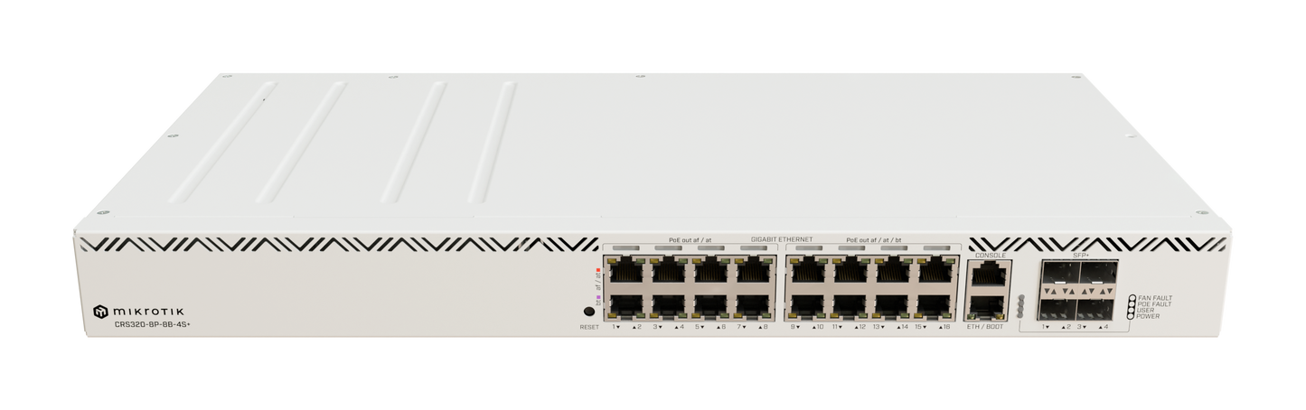 CRS320-8P-8B-4S+RM - Switch de Alta Potencia PoE++, 17 ptos. GbE + 4 ptos. SFP+