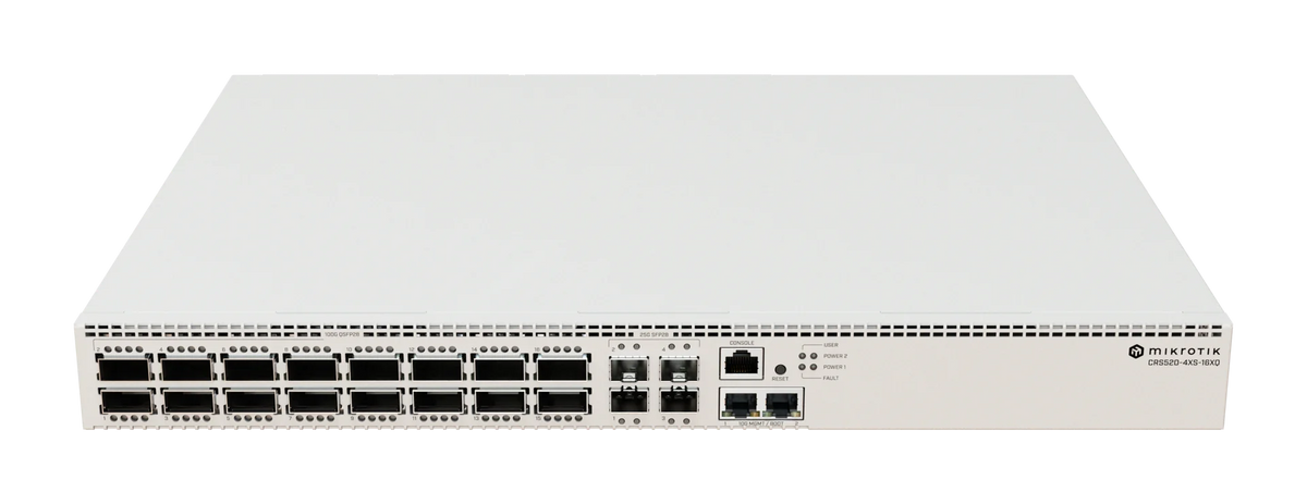 CRS520-4XS-16XQ-RM | Switch Empresarial de 16 ptos. de 100 Gigabit QSFP28, 4 ptos. SFP28, 2 ptos. 10G Ethernet